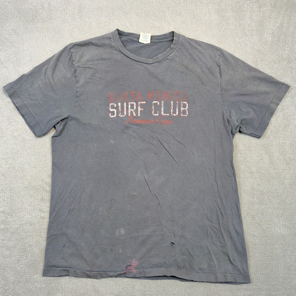 American Eagle Surf Club Shirt Men Medium Faded Gray Y2K Grunge Distressed Retro